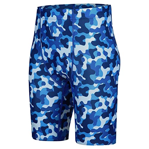 Bele Roy Boys' Swim Jammers Solid Competitive Swim Team Suit Quick Dry Bathing Suit Youth Kids Athletic Swimming Shorts Upf 50+(Blue Camo,M) #TOP2