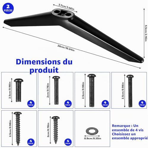 YiLUXmyyxgs Lot de 2 pieds de rechange pour TV plat incurvé de 28 à 65" avec kit de vis (noir) – vue 2