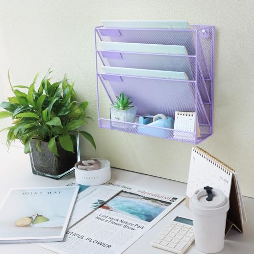 Organiseur mural en maille violette avec 3 poches et porte-documents - 7