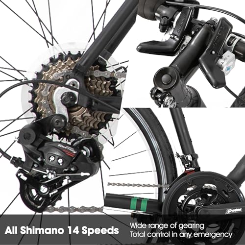 HILAND Adult Road Bike 700c Racing Bike with 14 Speeds, Aluminum Frame, Caliper Brake, City Commuter Bicycle for Women Men