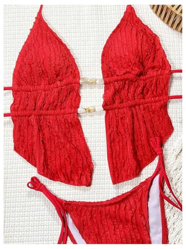 Image of RoseSeek Women's 2 Piece Boho Polka Dots Beaded Bikini Sets Sexy Swimsuits