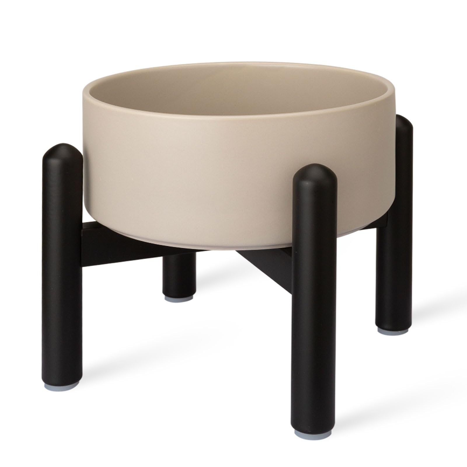 Comedero Perro Elevado de Cerámica - Cuenco para Perros Pequeños y Medianos - Plato Comida con Soporte de Acero Inoxidable - 850 ml - Gris