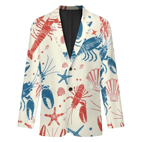 Lobster Starfish Shell Coral Casual Suits Jackets for Men Two Buttons Business Coat Wedding Dinner Party3