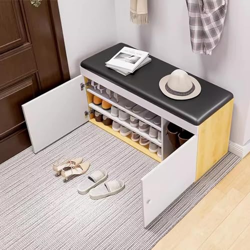 Banc de rangement à chaussures 4 compartiments et portes 100cm
