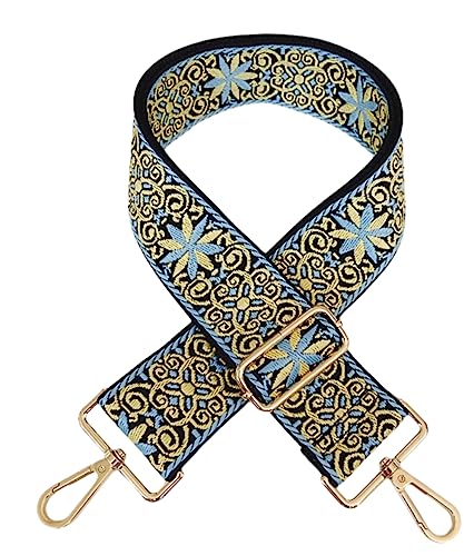 Image of Purse Strap Star Flower Pattern Trendy Bag Strap Replacement Adjustable Jacquard Belt for Purse Crossbody Guitar CameraBags (Yellow+Blue)