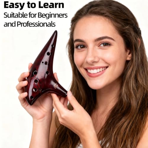 Image of Ocarina,Strawfire12 Hole Ocarina Instrument,Alto C Ceramic Ocarina With Song Book Strap for Beginner Gift Idea(Black)