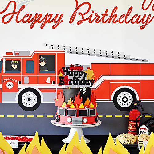Fireman Cake Topper Happy Birthday Sign Cake Decorations Fire Truck Firefighter Themed For Adults Kids Boys Man Birthday Party Supplies Sparkle Black Decor (Fireman) #TOP5