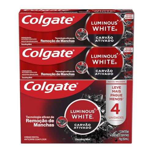 Colgate Creme Dental Clareador Luminous White Carvão Ativado 70g 4 unidades