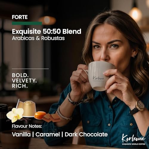 Image of KORLEONE Forte Aluminium Nespresso Compatible Coffee Pods 60 Capsules Arabica Robusta Blend Intensity 10 Medium to Dark Roast Level (Pack of 6)