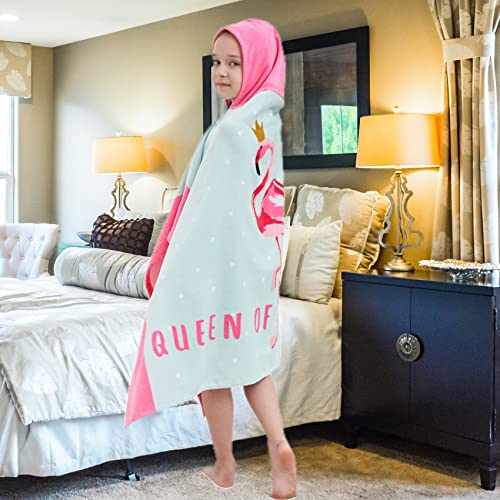 Bavilk Kids Hooded Bath Beach Towel Girls Boys Swim Pool Cover Up Super Absorbent Cute Cartoon Animal Full Vitality (Crown Flamingo) #TOP2