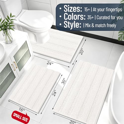 Image of Smiry Thick Chenille Bathroom Rugs 34x21, Extra Soft Absorbent Striped Bath Mat, Machine Washable, Rubber Backing, Bath Rugs for Bathroom, Tub & Shower, Modern Home Decor Accessories, Ivory
