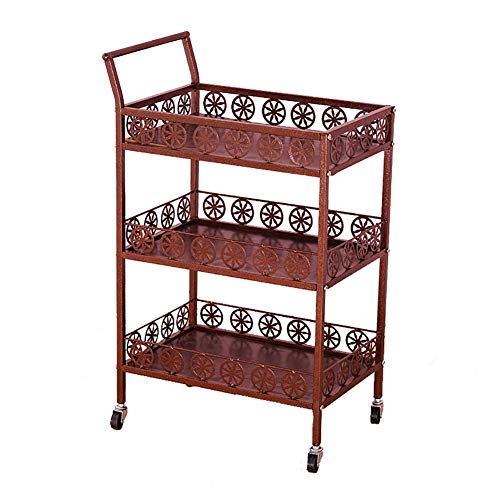 Carretilla portátil multifunción, carrito portátil de 3 niveles con asa, carrito portátil portátil para salón de belleza con rueda universal, coche utilitario de servicio marrón