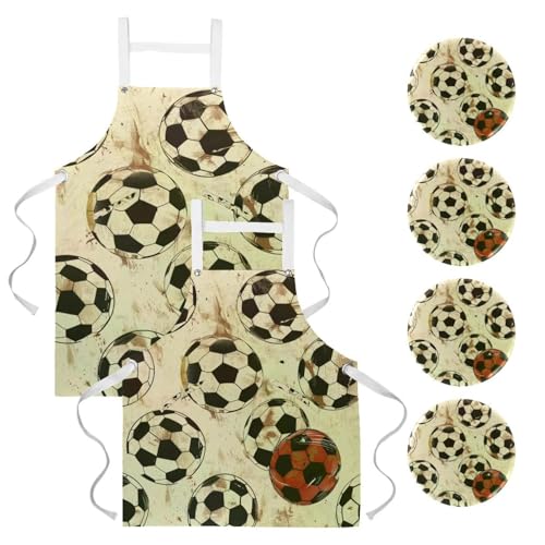 Tablier football vintage lot de 2 avec poches pour cuisine et barbecue