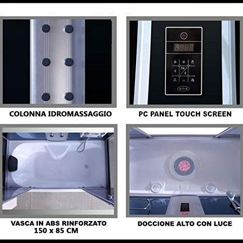Bagno Italia Box idromassaggio cabina doccia e vasca 6 getti cm 150x85 cromoterapia ozonoterapia bluetooth