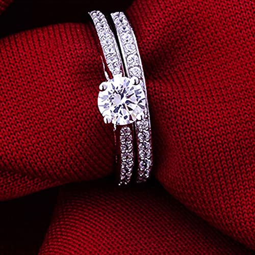 Exquisite Jewelry Ring Love Rings Women Engagement Wedding 2Pcs Set Cubic Zirconia 925 Sterling Silver Rings Size 6-10 Wedding Band Best Gifts for Love with Valentine's Day - US 84