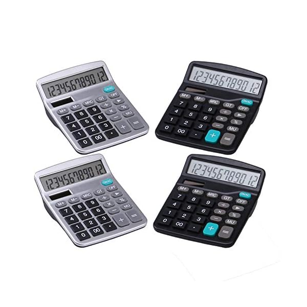 LICHAMP Desk Calculators with Big Buttons and Large Display, Office Desktop Calculator Basic 12 Digit with Solar Power and AA Battery (4 Packs Included), 4 Bulk Pack