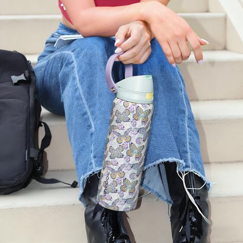 Image of ENCOOL Leakproof Insulated Water Bottle with Straw Dual-Sip Water Bottle Bag-Safe Design for Work, Commute & Gym - Keeps Drinks Cold All Day, 32 oz, Mosaic Butterfly