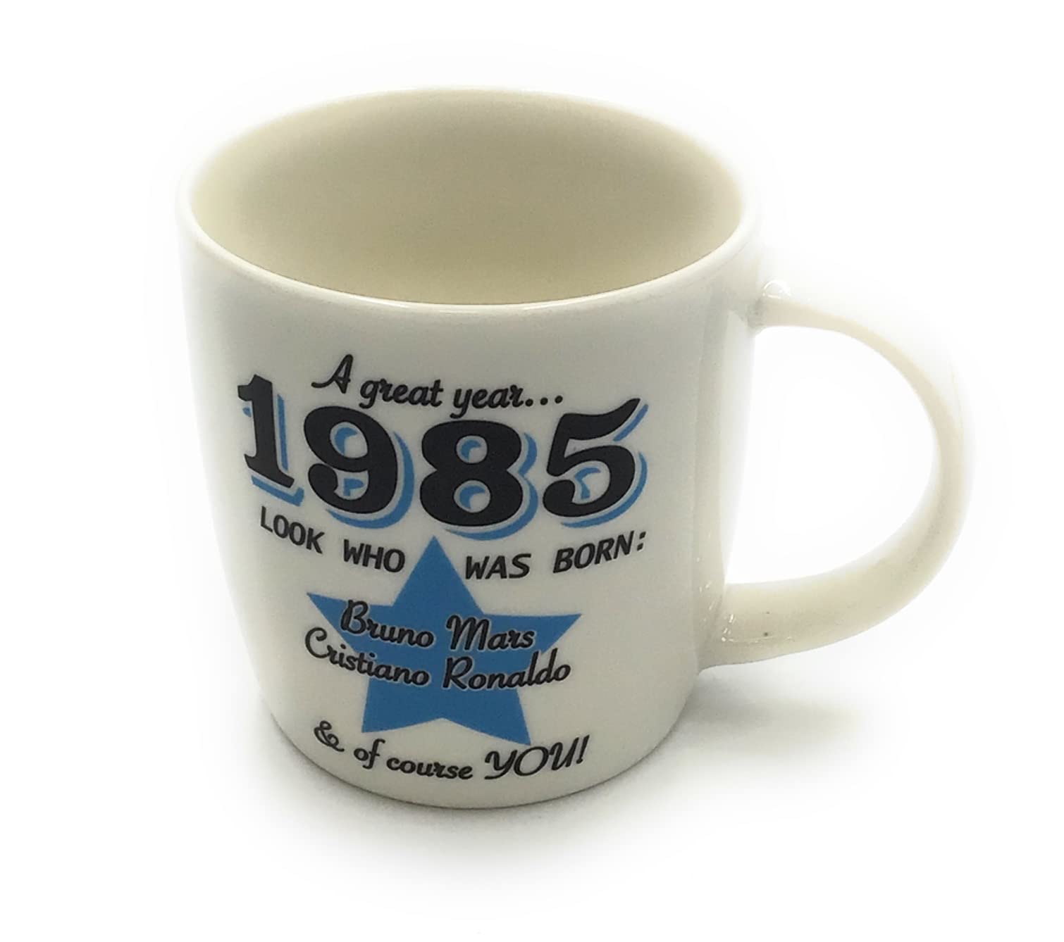 Royal County 1985 - A Great Year. A Year You were Born Mug with Two Celebrities That were Born in The Same Year. Gift, Present, Christmas, Birthday, Anniversary, Father's Day, Mother's Day