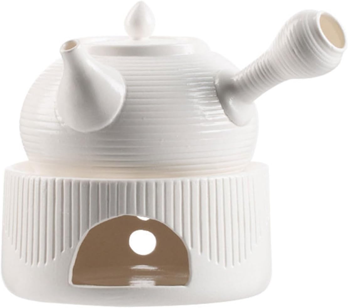 Ceramic Tea Warmer White Minimalist Design Vertical Fluted Base with Vent Tray Fits All Teapots for Afternoon Tea Set-B