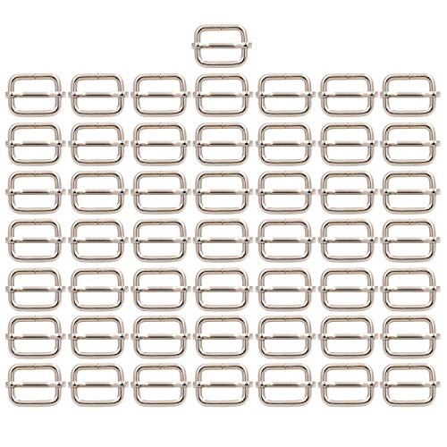 BIKICOCO Metal Slide Adjuster Buckle Tri-Glides with Movable Center Bar, for Straps, 0.6 x 0.51 Inch, Silver, Pack of 50
