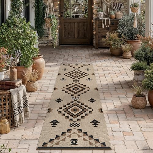 2x6 Easy Jute Runner Rug Washable Brown Boho Hallway Outdoor Rug for Patio Lightweight Non Slip No Sheding Carpet Entryway Bathroom Backyard Porch Kit