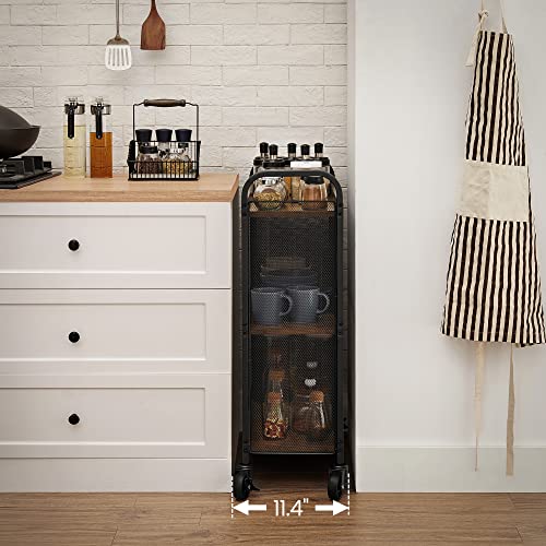 VASAGLE-3-Tier-Narrow-Storage-Cart-Rolling-Cart-with-Wheels-Steel-Frame-Slim-Storage-Cart-for-Kitchen-Dining-Room-Laundry-Room-Adjustable-Feet-Included-Industrial-Style-Rustic-Brown-and-Black VASAGLE 3 Tier Narrow Storage Cart Rolling Cart with Wheels Steel Frame Slim Storage Cart for Kitchen Dining Room Laundry Room Adjustable Feet Included Industrial Style Rustic Brown and Black