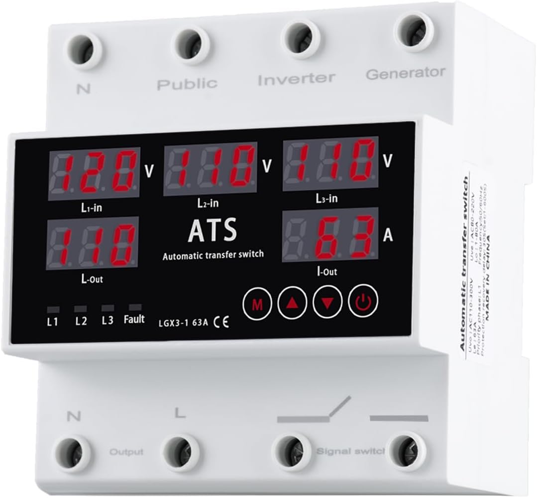 Automatic Transfer Switch,Automatic Switching Between Utility PowerใGenerator and Inverter,Overcurrent Protection,Overvoltage and undervoltage Protection,63A