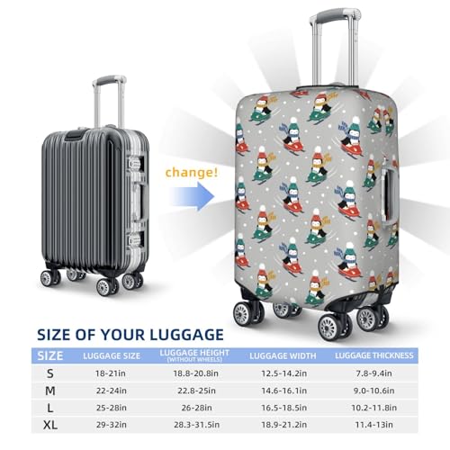 Skiing Penguin Print Luggage Cover For Suitcase,Washable Elastic Travel Suitcase Protector With Zipper Closure And Bottom Buckle – Fits 18-32" Luggage-X-Large4