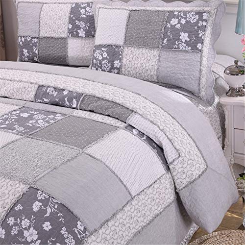 Couvre-lit 230x250 cm patchwork violet en coton avec 2 taies d'oreiller pour lit double
