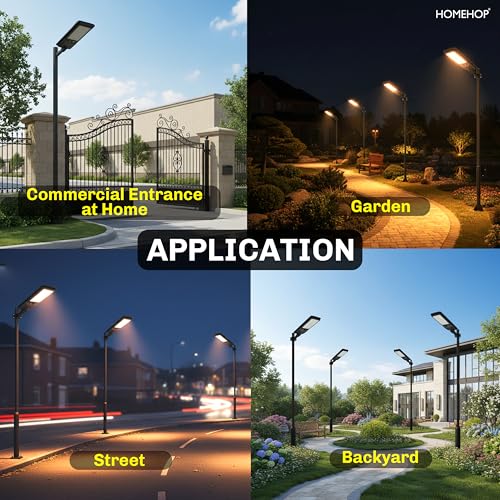Image of Homehop Solar Light Outdoor Home Garden 100W Waterproof Street LED Wall Lamp | Solar Street Light Outdoor Automatic Wireless Motion Sensor Security for Pathway, Patio, Road with Pole (Warm, 6000mAh, ABS)