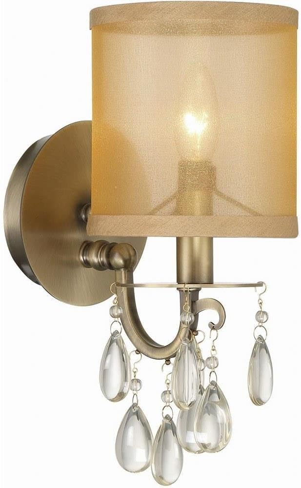Crystorama 5621-AB Crystal Accents One Light Sconces from Hampton collection in Brass-Antiquefinish, 7.50 inches