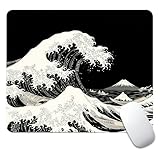 Square Mouse Pad Black Japanese Wave, Personalized Premium-Textured Custom Mouse Mat Design, Washable Mousepad Cloth, Non-Slip Rubber Base Computer Mouse Pads for Wireless Mouse