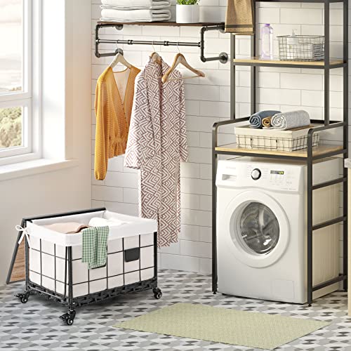 Greenstell Storage Basket With Wheels And Lid, 65L Handwoven Large Shelf Basket With Cotton Liner And Metal Frame, Foldable & Easy To Install, Storage Box Basket Bin With Handle Black #TOP6