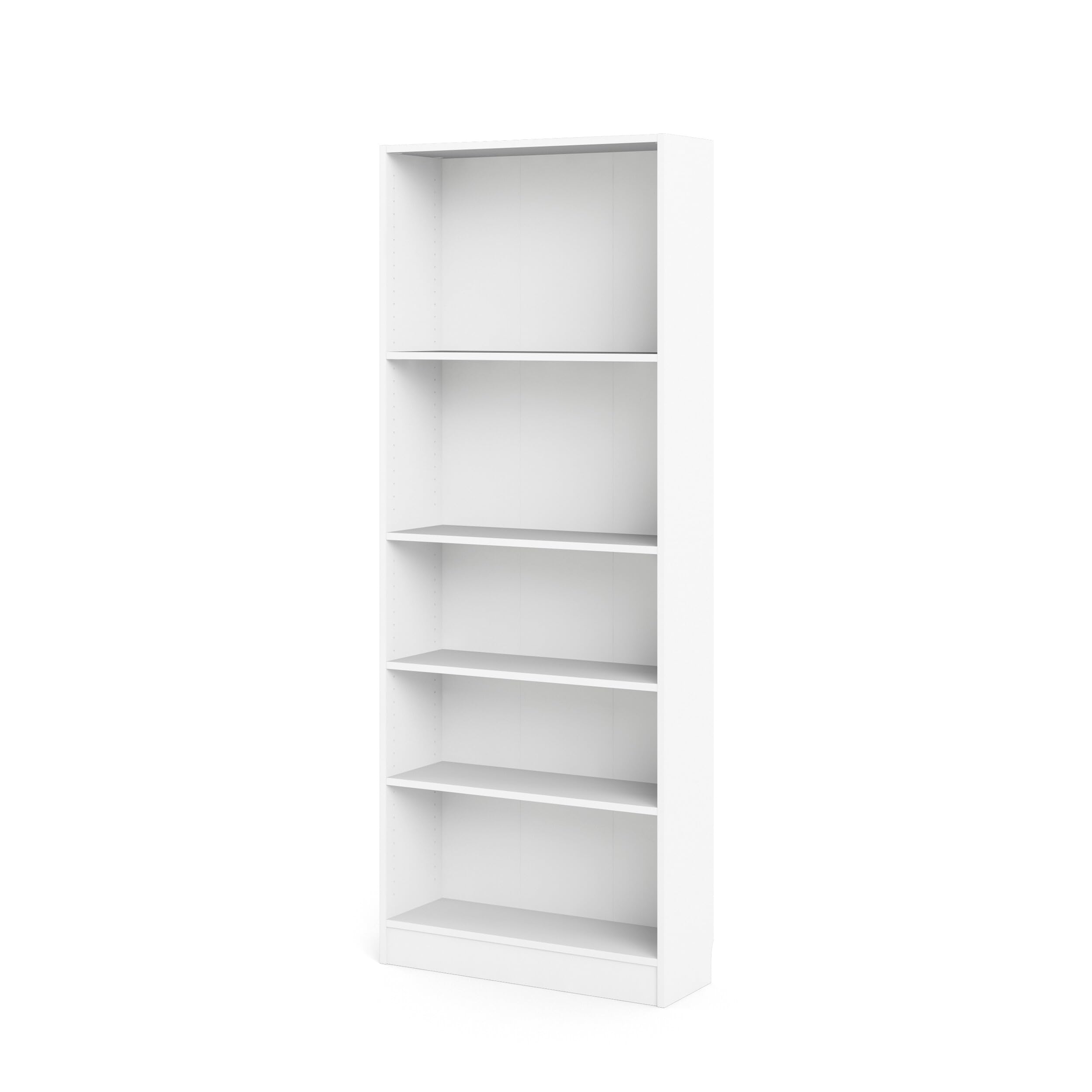 TvilumElement Wide 5 Shelf Bookcase, Tall, White
