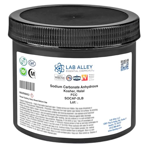 Lab Alley Sodium Carbonate Anhydrous FCC, Kosher, Halal, Water Softener, Food Additive, Cleaning Agent, and Laboratory Reagent (2 Pounds)