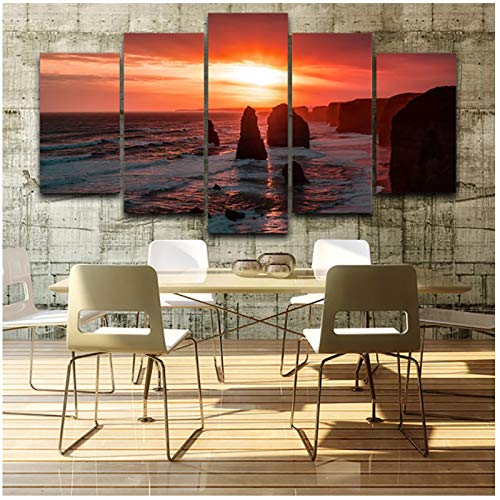 Moderne Wandkunst HD gedruckte Bilder Wohnzimmer 5pcs Meer Sonnenaufgang Rote Wolke Landschaft Poster Malerei Wohnkultur 20x35 20x45 20x55cm