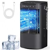Portable Air Conditioners 4-in-1 Mini Small Air Conditioner Evaporative Air Cooler Fan with 1000ml Water Tank 3 Speeds 7 LED Lights Personal Mini AC with Timer for Bedroom Desktop Home Office black