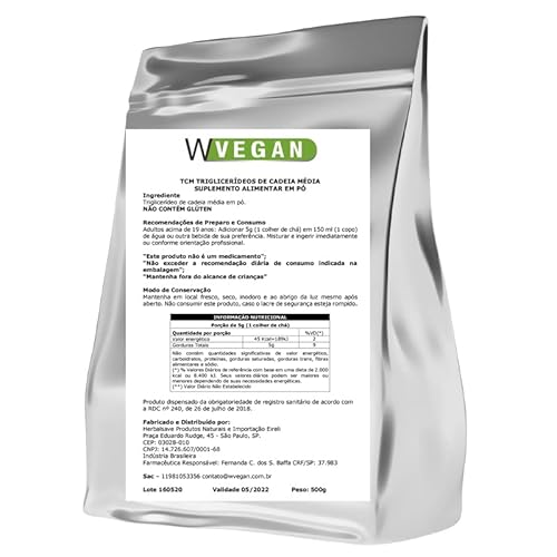 TCM Trigliceridos de Cadeia Media 500g 500 gramas WVegan Veg...