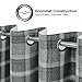 always4u Plaid Curtains for Bedroom Living Room 100% Blackout Thermal Fully Lined Woolen Look Check Drapes Grey Grommet Curtains 95 Inch Length 2 Panels Grey