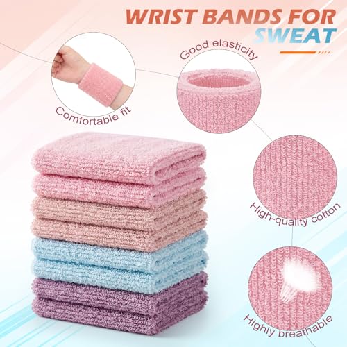 Image of WILLBOND 8 Pack Wrist Sweatbands Sports Wristbands Tennis Sweatbands Neon 80s Thick Cotton Gymnastics Sweat Band Athletic Football Soccer Sports Wristband for Men Women Party