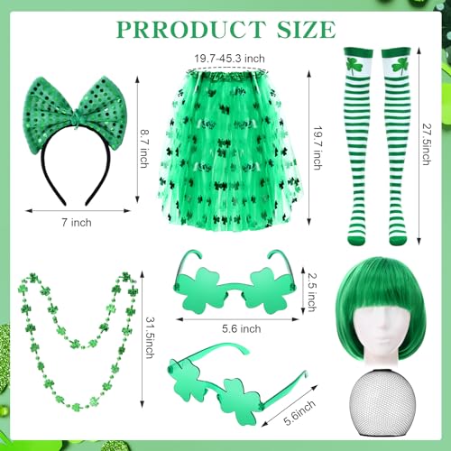 Mumufy 7 Pcs St. Patrick's Day Outfits Leprechaun Costume Accessories for Women Tutu Skirt Green Wig Headband Glasses Socks(Green) by Mumufy - Image 2