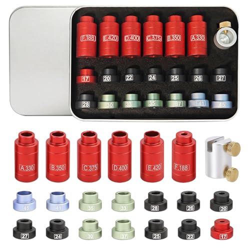 Bullet & Headspace Gauge Comparator Kit 【14 Inserts & 6 Bushings】, Precision Reloading Gauge Tool with Tin Box, Durable Comparator Equipment for Caliper Measurement and Consistent Headspace Setup
