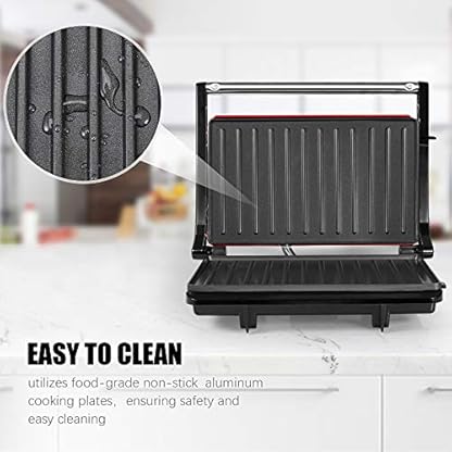 Gotoll Kontaktgrill, Sandwichtoaster,Panini Grill, Panini Sandwich Maker, Elektrogrill Multifunktion, kleine Tischgrill, Antihaftbeschichtung, Leuchtanzeige, 750 W, MEHRWEG – Bild 7