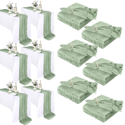 Set de 48 Servilletas y 6 Caminos de Mesa de Algodón Verde Claro miniatura 1