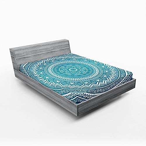 Ambesonne Ethnic 2 Pack Fitted Sheet, Starry Flowers, Bed Cover All-Round Elastic Deep Pockets 2 Pieces, Package Contains 2 California King Fitted Sheets, Dark Turquoise