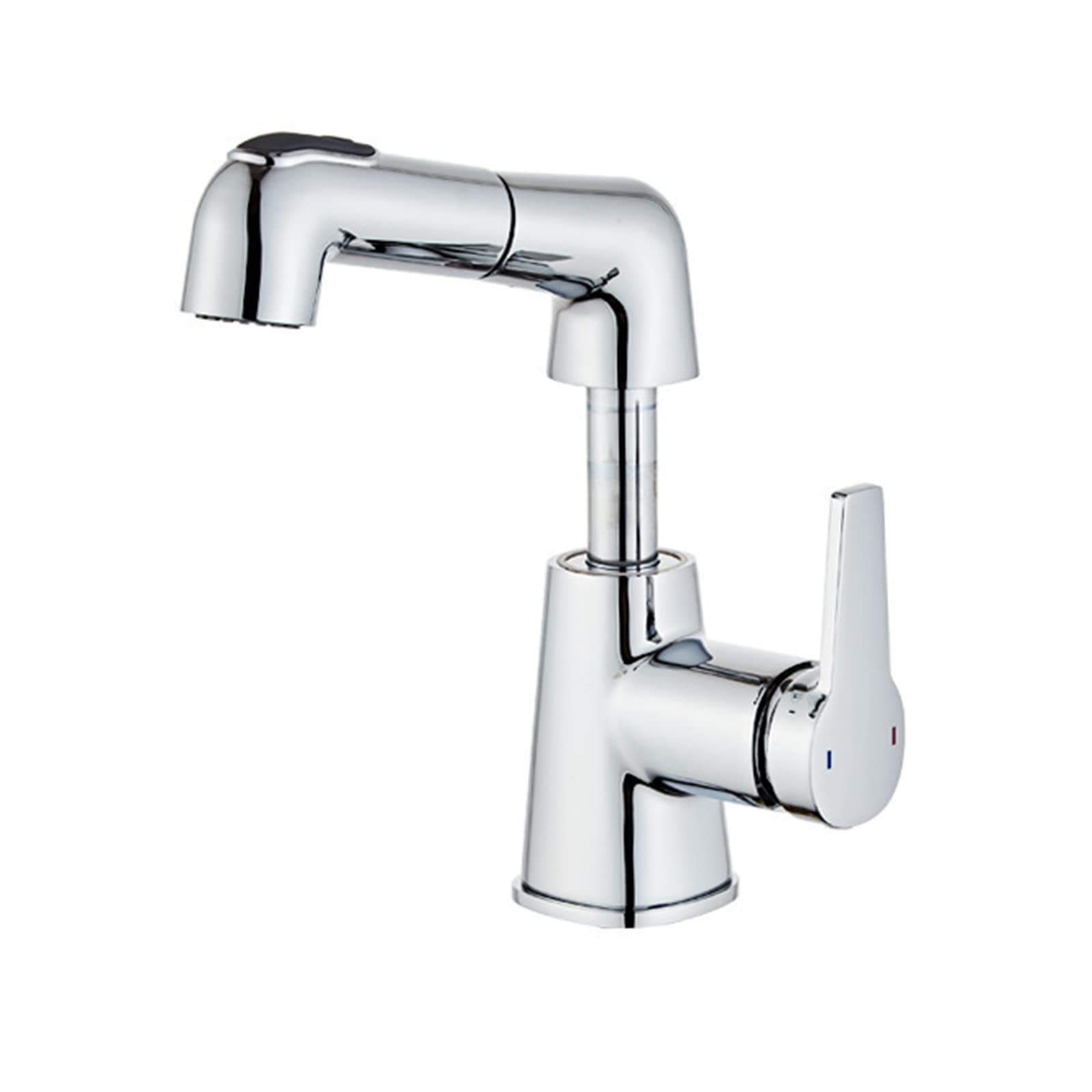 Bathroom Sink Faucet with Pull Down Sprayer Liftable Brass hot and Cold Single Handle Hole Retractable, for,Black(Silver)