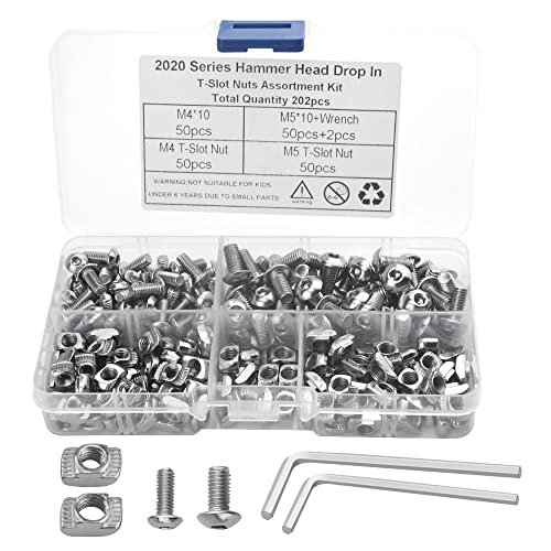 WMYCONGCONG 200 PCS 2020 Series T Nuts M4 M5 T Slot Nut Head Fastener Nut Nickel Plated Carbon Steel Sliding T Nuts Assortment Kit for Aluminum Profile Accessories