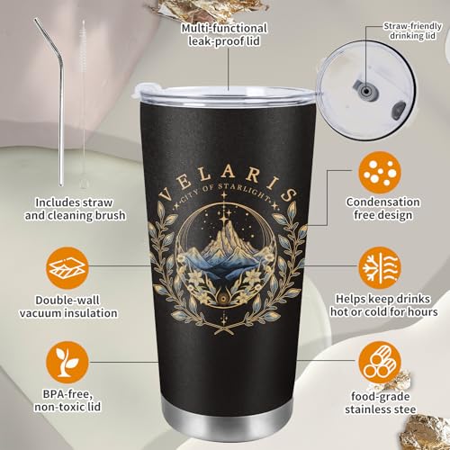 Image of AFRITEE Velaris City of Starlight Tumbler Cup - Mysterious Acotar 16 oz Cups with Lids and Straws Gift for Women, Acotar Coffee Tumbler Office Decoration Gift for Female Colleagues
