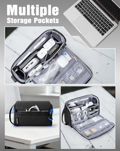 Image of Smasrob Electronics Organizer Travel Case, Tech Bag Charger Pouch, Black | Water Resistant, Elastic Bands, for Cord, Cable, SIM Cards, Phone, Airpods