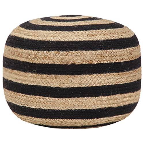 vidaXL Puf Hecho a Mano Yute Otomanas Decoración Interior Hogar Mobiliario Interior Diseño Otomanas Reposapiés Descanso Relajación Útil Negro 45x30cm
